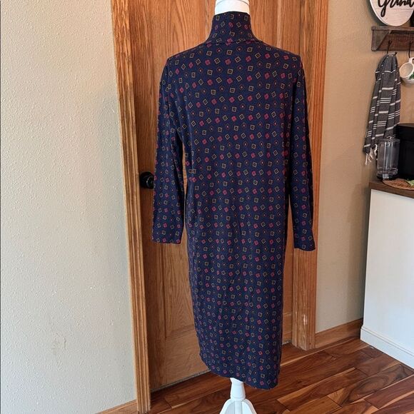 LANDS' END Vintage 80s/90s Geometric Print Mock Neck Midi Dress Made In USA - Picture 3 of 8